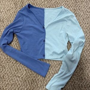 Two-Tone Blue Cropped Cardigan